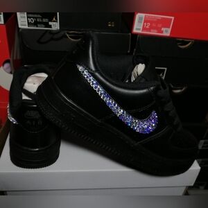 NIKE AIR FORCE 1 "BLACK-SWAROVSKI CRYSTALS CUSTOMIZED" WOMEN SZ 6.5 GOOD COND